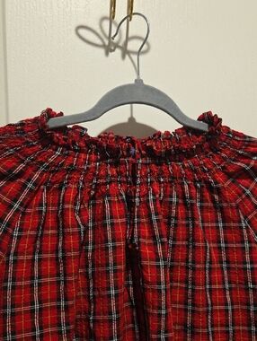 Old Navy Red Plaid Smocked Top